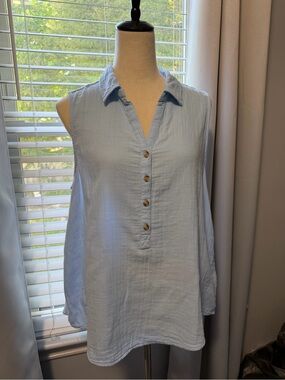 Time and Tru Womens 100% Cotton Gauze Cloth Henley Top SIZE 12-14